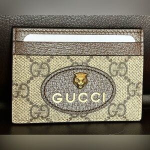 NEW Gucci Neo GG Supreme Card Case Feline Head